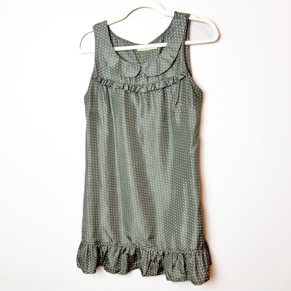 Urban Outfitters Pins & Needles Green W/White Polka Dot Silk Baby Doll Dress Med